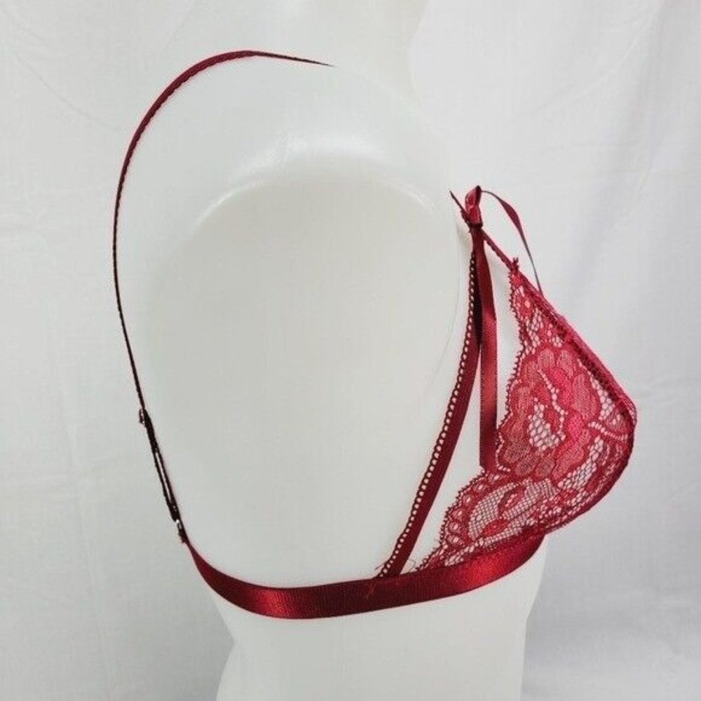 * Avidlove small bra garter set floral lace sexy set bow detail burgendy c… - Picture 9 of 11